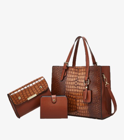 Vintage crocodile print handbag Fashion shoulder crossbody tote - Brown