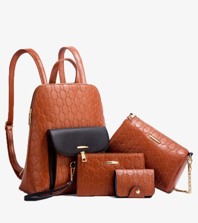 Fashion trend embossed single shoulder straddle backpack - Brown