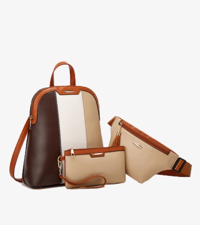 New Korean casual three-piece backpack - Brown