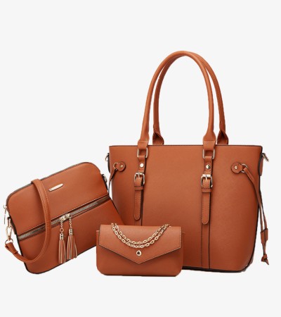 New trend women's handbag shoulder bag three-piece set bag - Brown