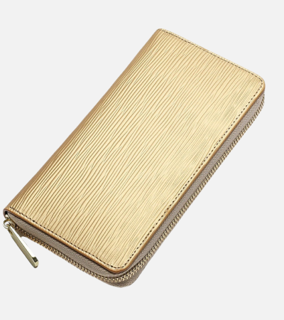 Leather water ripple long purse for women - golden